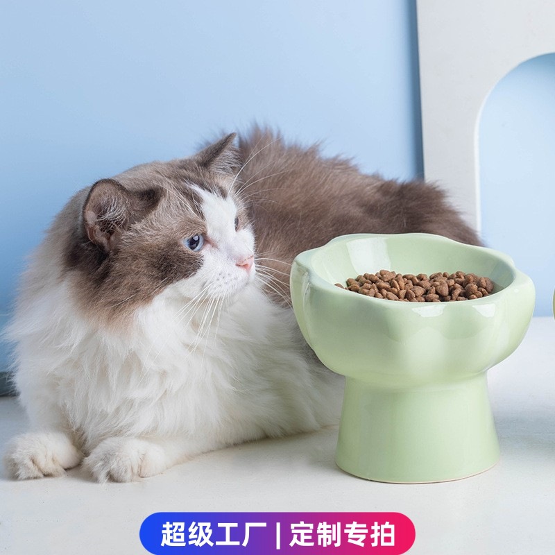 ชามเซรามิคแมว ชามสุนัข ชามสัตว์เลี้ยง ปากแบน ปากเอียง ชามแมว รองคอทรงสูง ชามอาหารแมว ชามข้าว ชามน้ำ และชามอาหาร